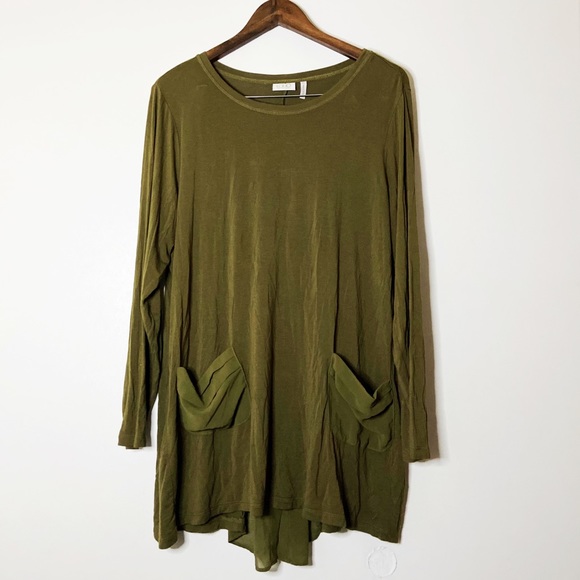 LOGO | Green Tunic Slouch Pocket Button Back Top Size XL Lori Goldstein
